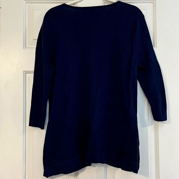 Chico’s Blue Tunic Sweater Pocket Button Detail Size 10 - Picture 3 of 9